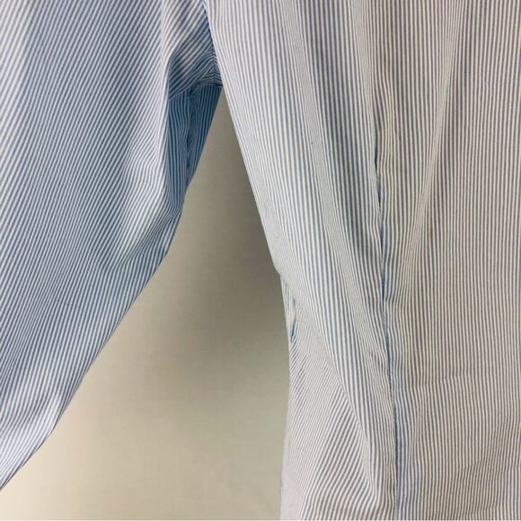 H&M Classic Light Blue Pinstripe Long Sleeve Button Front Shirt Navy Stripe Cuff - Picture 14 of 16